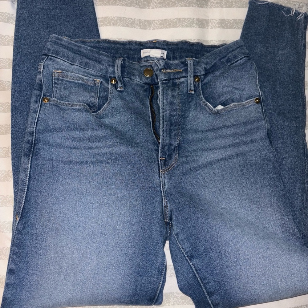 Good American Good Legs Raw Hem Mid Rise Skinny Jeans Size 10